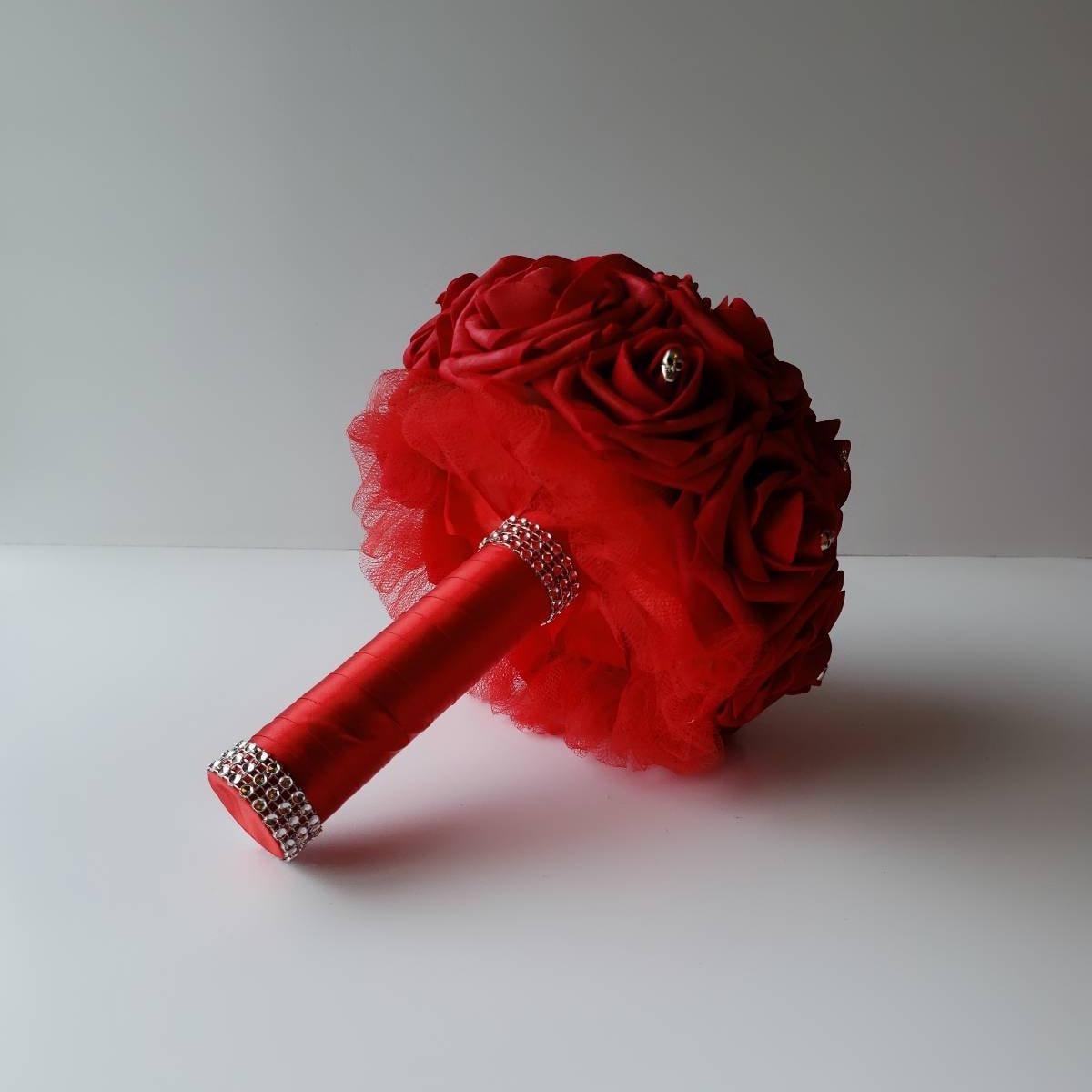 Red Skull Bouquet, Gothic Bouquet, Bridesmaid Bouquet, Toss Bouquet, Corsages, Boutonnieres, Halloween Bouquet