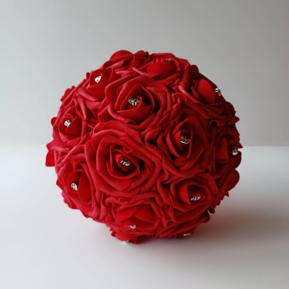 Red Skull Bouquet, Gothic Bouquet, Bridesmaid Bouquet, Toss Bouquet, Corsages, Boutonnieres, Halloween Bouquet