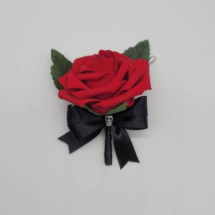 Red Skull Bouquet, Gothic Bouquet, Bridesmaid Bouquet, Toss Bouquet, Corsages, Boutonnieres, Halloween Bouquet