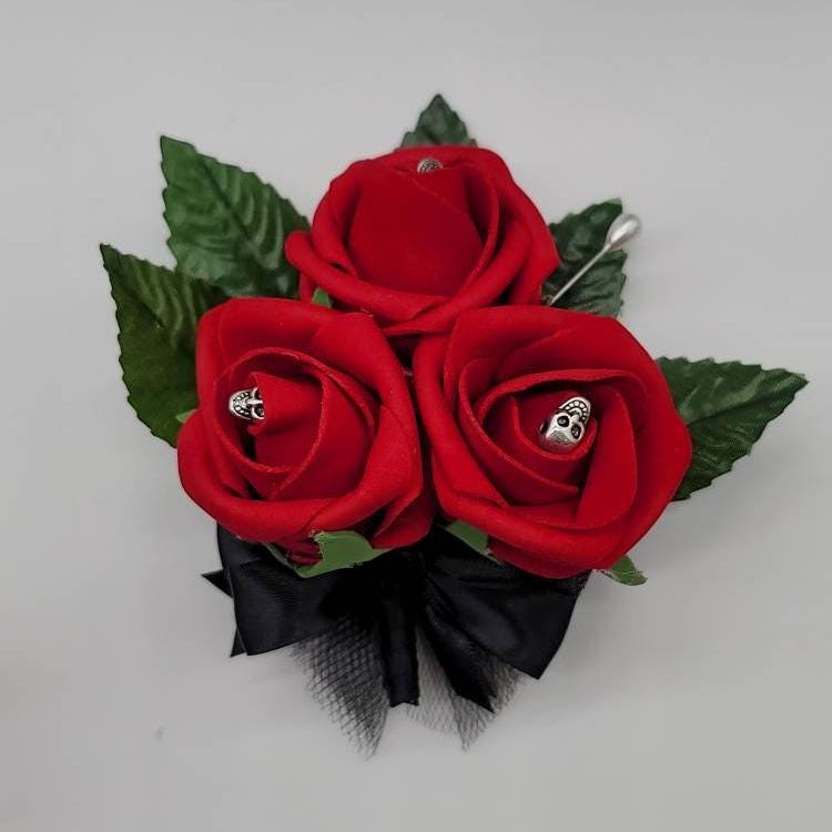 Red Skull Bouquet, Gothic Bouquet, Bridesmaid Bouquet, Toss Bouquet, Corsages, Boutonnieres, Halloween Bouquet