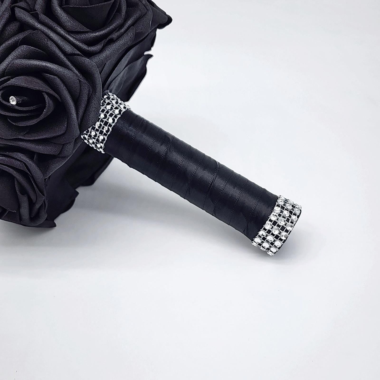 Black satin ribbon handle with bling wrap