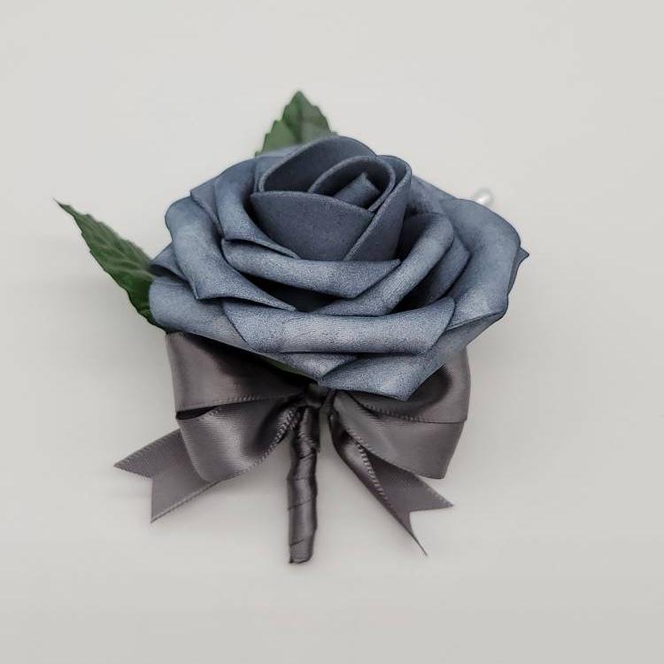 Dusty Blue And Gray Bridal Bouquet Made with Real Touch Roses, Wedding Bouquet, Bridesmaid Bouquet- Matching Boutonnieres and Corsages