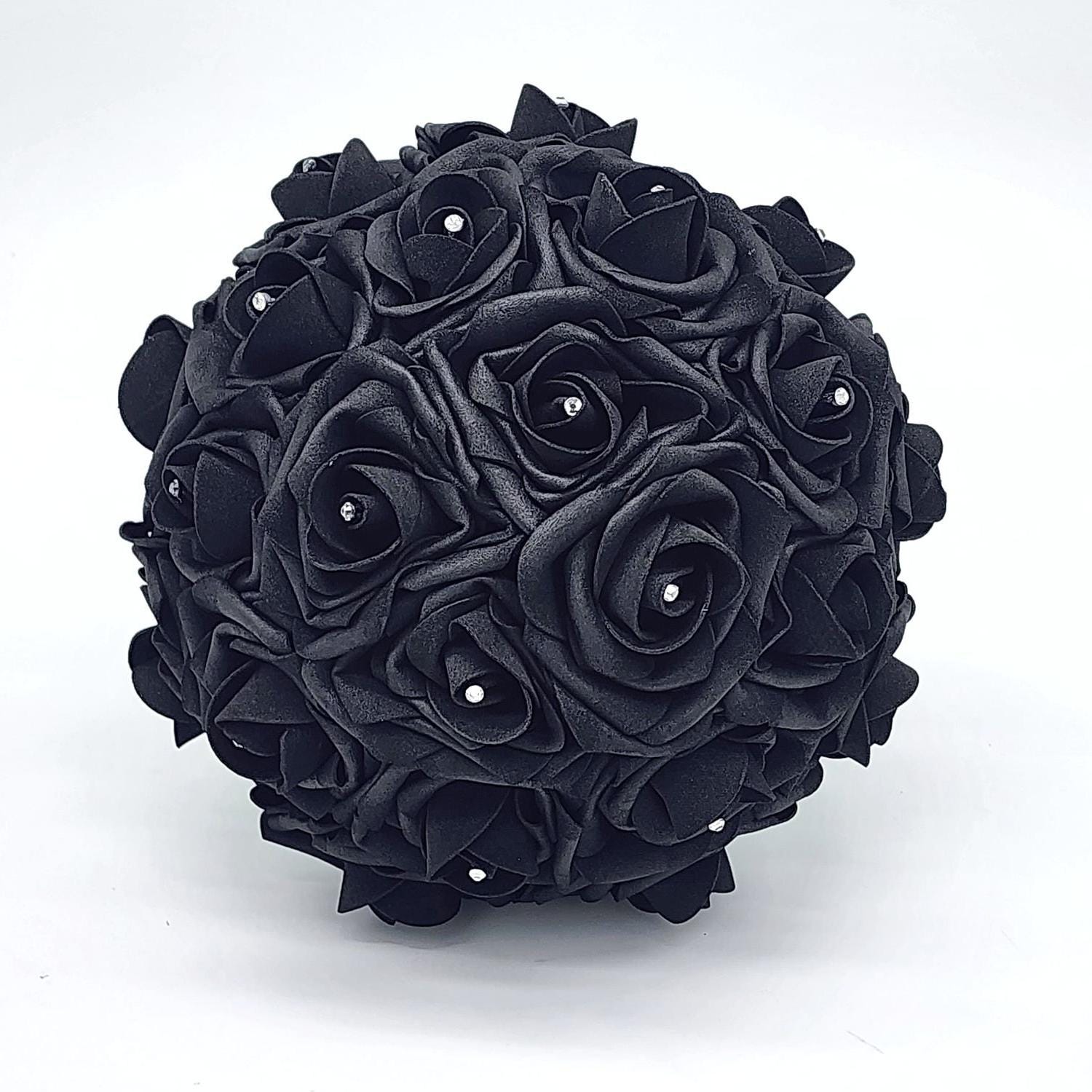 Black and Emerald Green Wedding Bouquet Made w/Real Touch Roses, Bridal Bouquet, Bridesmaid Bouquet and Matching Boutonnieres and Corsages