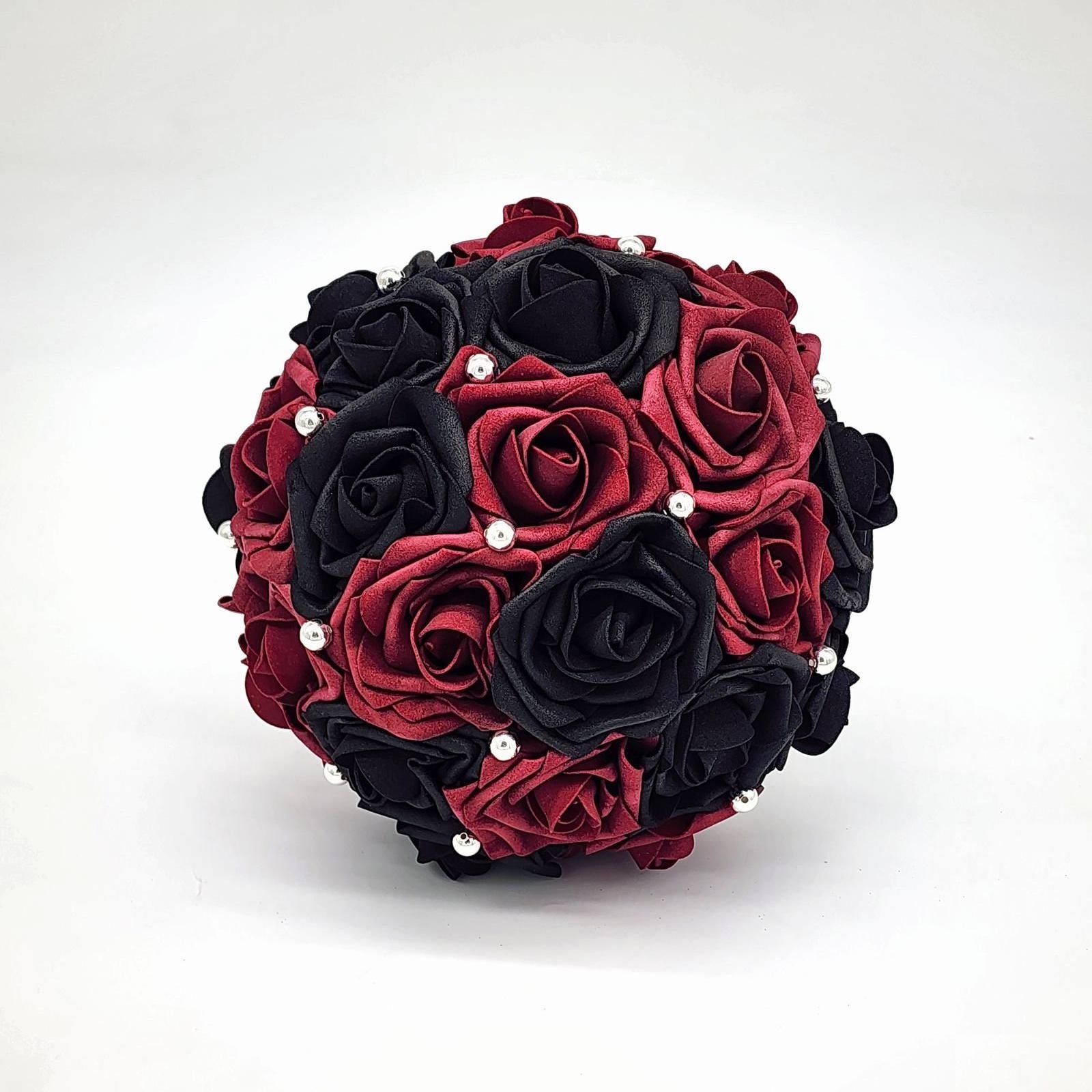 Front view of bouquet shows round bouquet