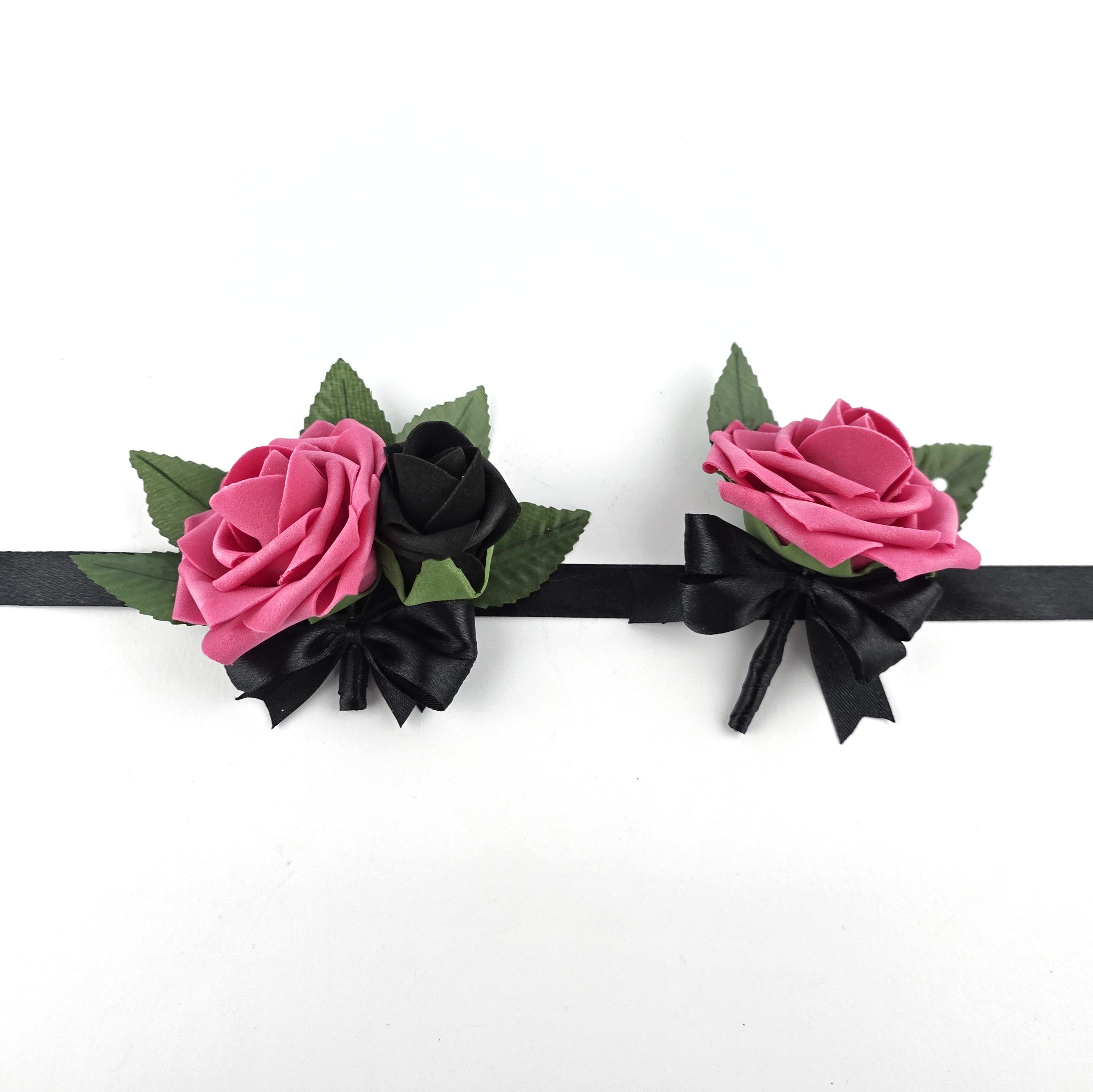 Hot Pink, Black, and White Wedding Bouquet-Modern Glam Bridal-Quinceañera & Prom-Custom Colors-Matching Boutonnieres/Corsages