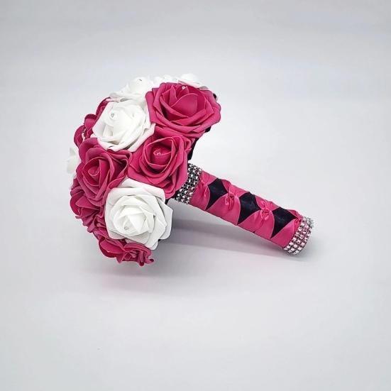 Hot Pink and Black Children’s Corsage or Boutonniere – Real Touch Flowers