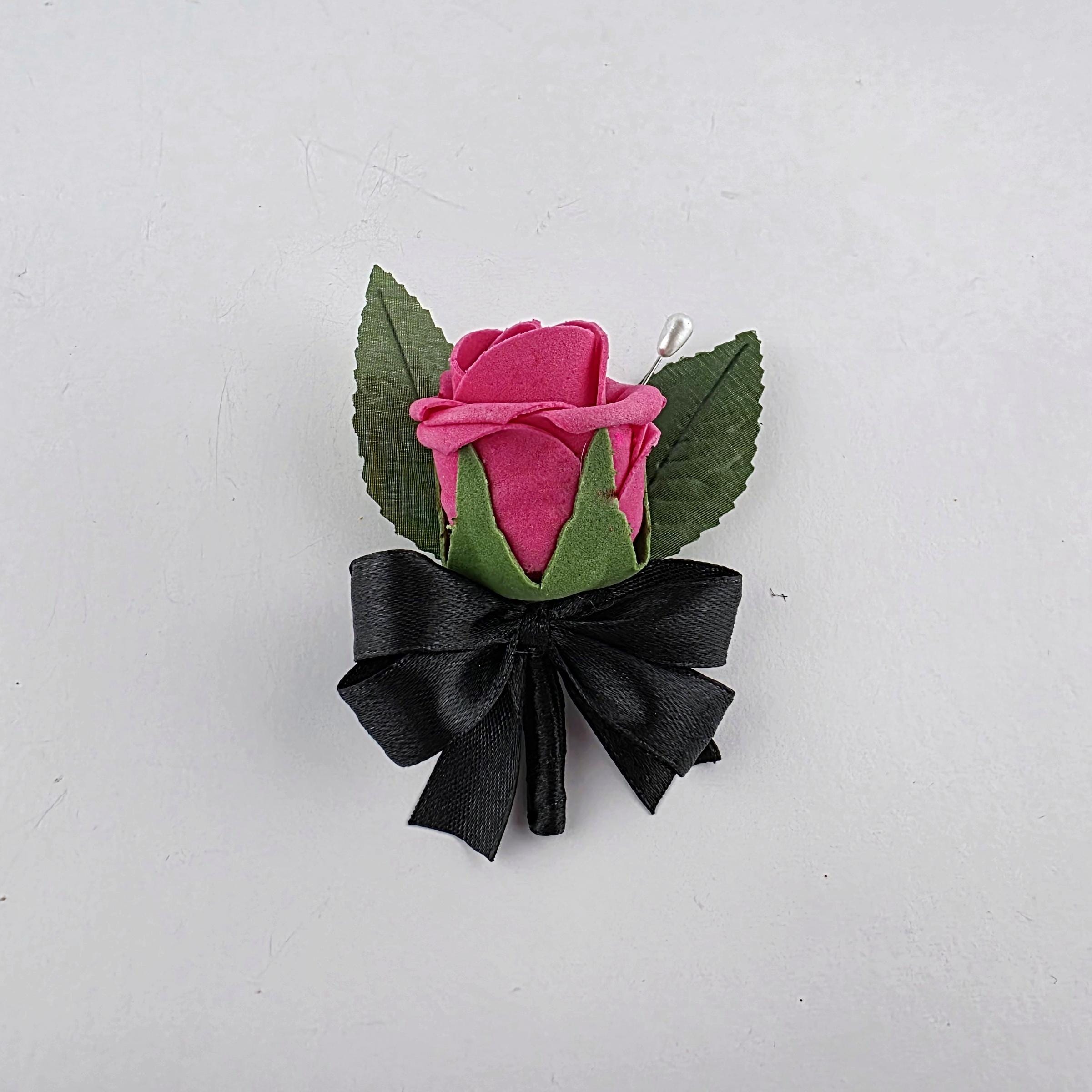 Hot Pink and Black Children’s Corsage or Boutonniere – Real Touch Flowers