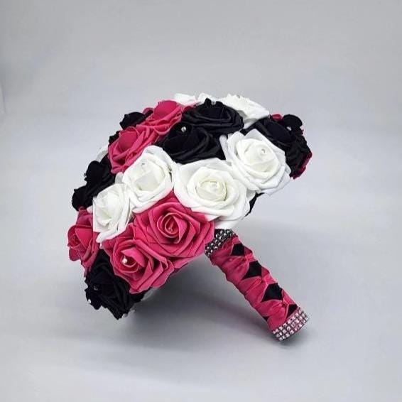 Hot Pink and Black Children’s Corsage or Boutonniere – Real Touch Flowers
