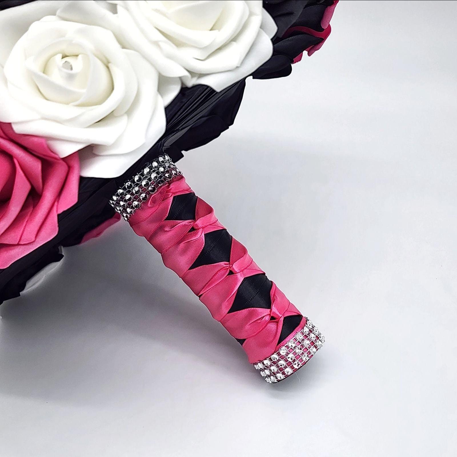 Hot pink and black French twist handle with silver bling wrap
