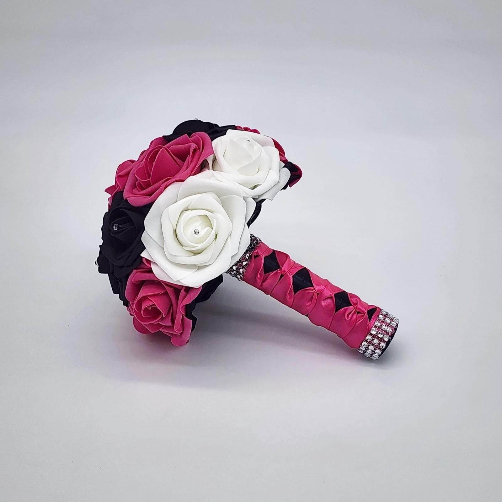 Hot pink, black, and white bouquet