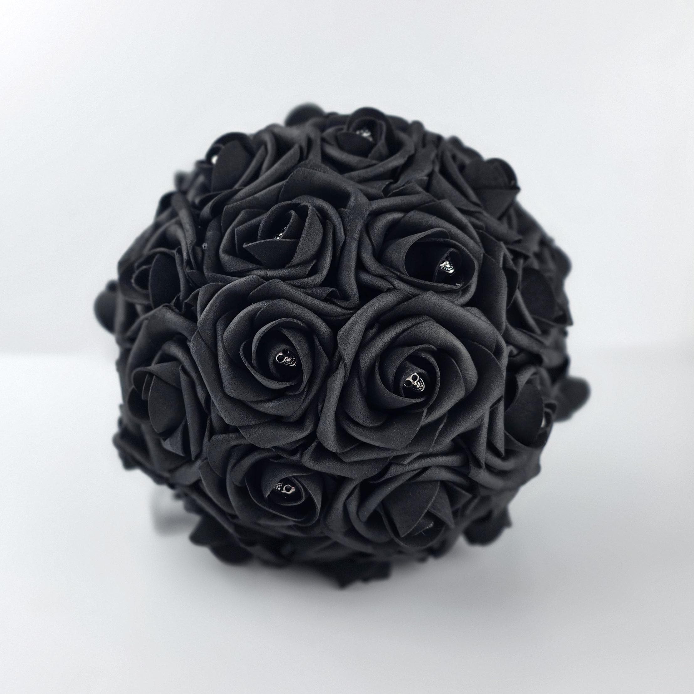 Black Skull Bouquet,Black Bouquet, Gothic Bouquet, Bridesmaid Bouquet,Toss Bouquet,Corsages,Boutonnieres,Halloween, Custom Colors Available