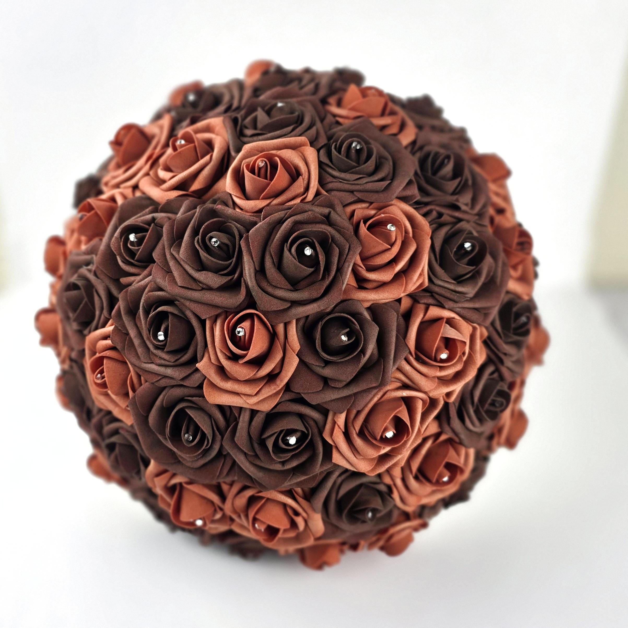 Burnt Orange Rose Wedding Bouquet: Chocolate Brown Bridal Flowers