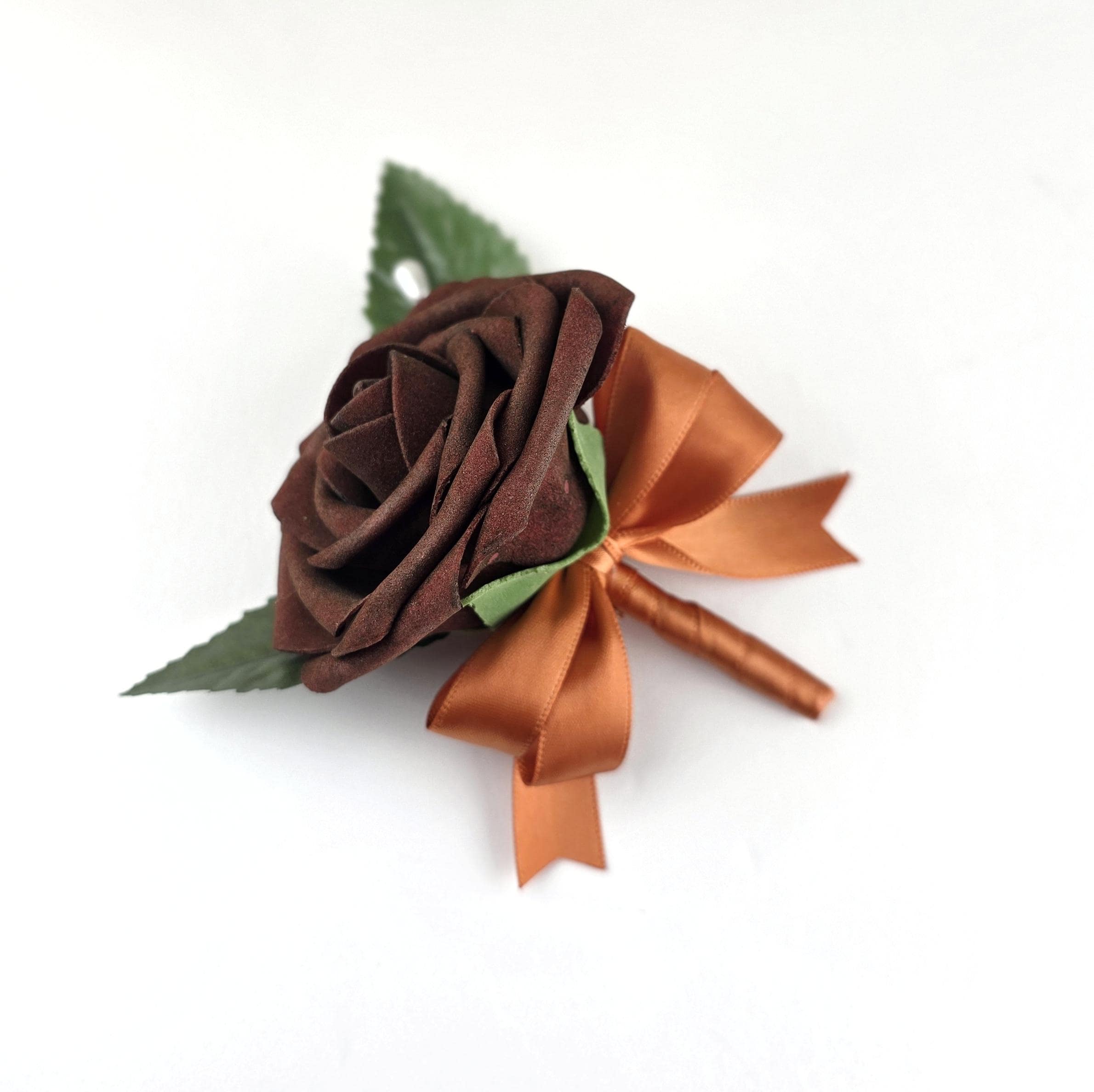 Burnt Orange Rose Wedding Bouquet: Chocolate Brown Bridal Flowers