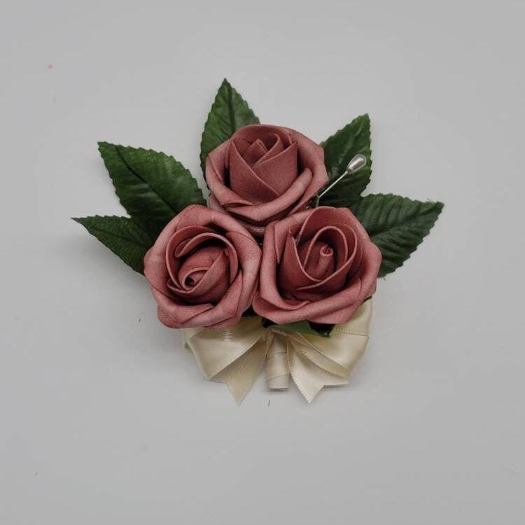 Dusty Rose Wedding Bouquet-Romantic Bridal Bouquet-Ivory Ribbon-Bridesmaid & Bridal Flowers- Custom Colors-Matching Boutonnieres/Corsages