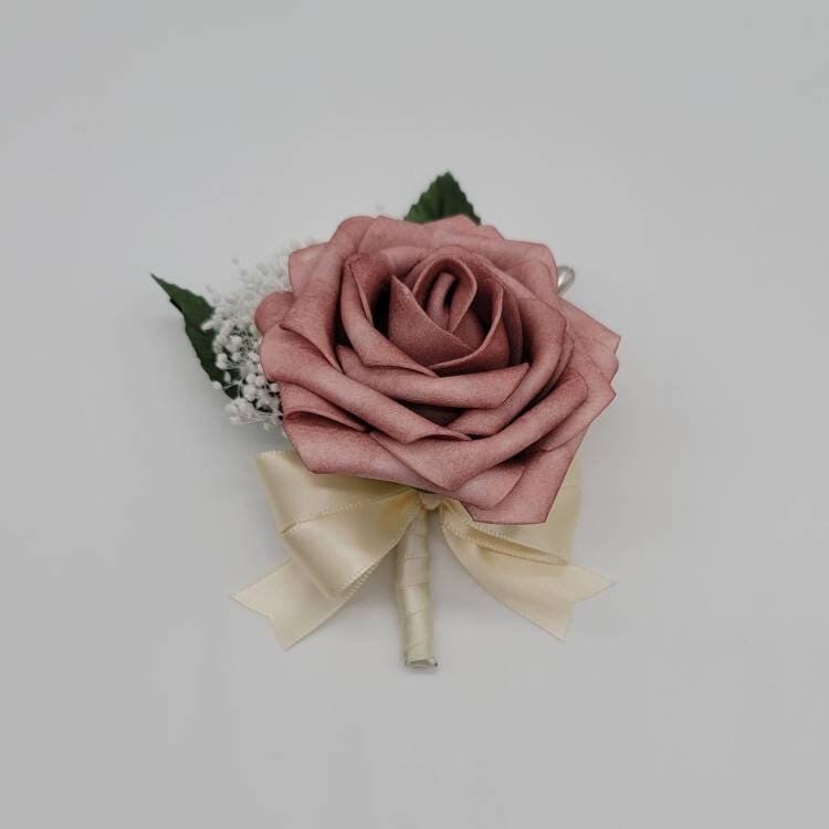 Dusty Rose Wedding Bouquet-Romantic Bridal Bouquet-Ivory Ribbon-Bridesmaid & Bridal Flowers- Custom Colors-Matching Boutonnieres/Corsages