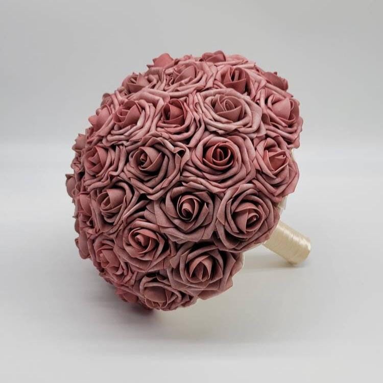 Dusty Rose Wedding Bouquet-Romantic Bridal Bouquet-Ivory Ribbon-Bridesmaid & Bridal Flowers- Custom Colors-Matching Boutonnieres/Corsages