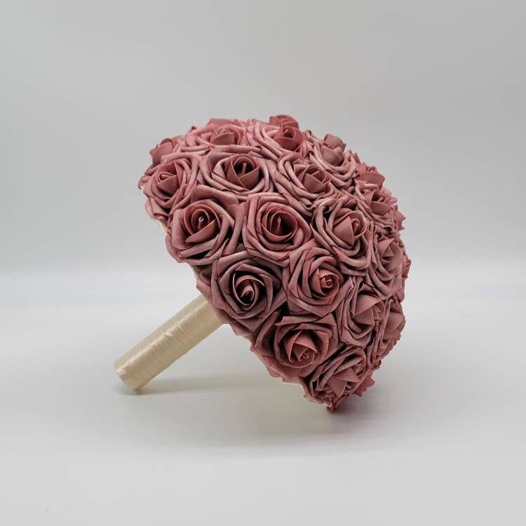 Dusty Rose Wedding Bouquet-Romantic Bridal Bouquet-Ivory Ribbon-Bridesmaid & Bridal Flowers- Custom Colors-Matching Boutonnieres/Corsages