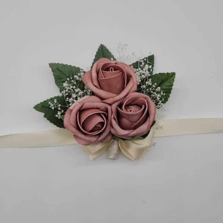 Dusty Rose Wedding Bouquet-Romantic Bridal Bouquet-Ivory Ribbon-Bridesmaid & Bridal Flowers- Custom Colors-Matching Boutonnieres/Corsages