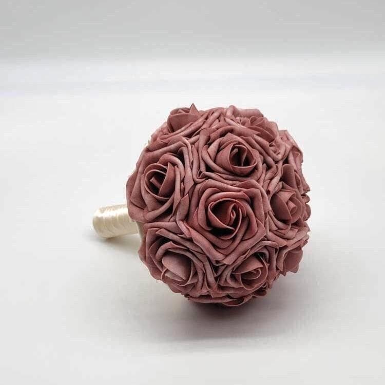 Dusty Rose Wedding Bouquet-Romantic Bridal Bouquet-Ivory Ribbon-Bridesmaid & Bridal Flowers- Custom Colors-Matching Boutonnieres/Corsages