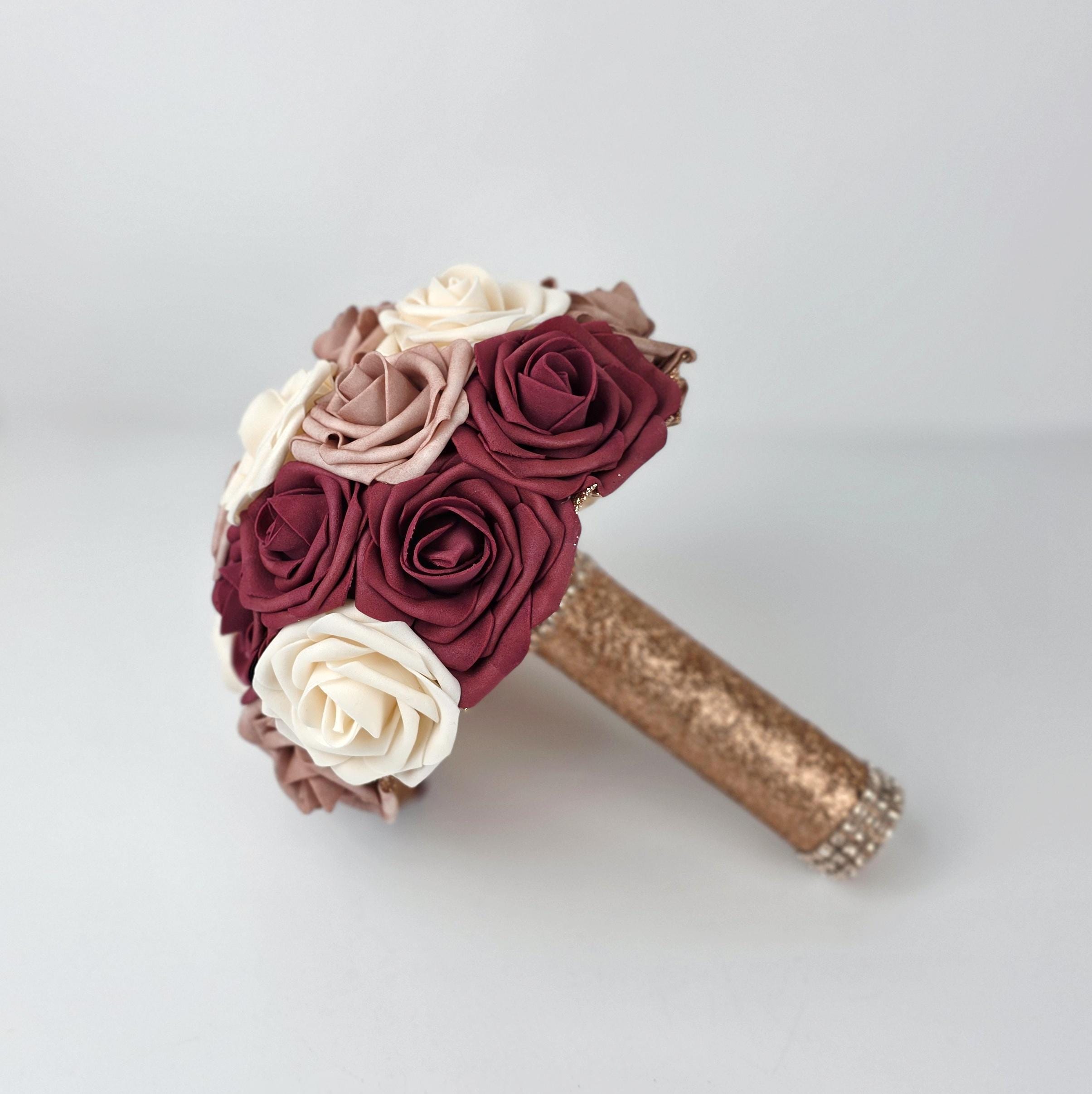 Dusty Rose,Mauve,Burgundy, and Ivory Bridal bouquet, Bridesmaid Bouquet,Toss, Matching Corsages and Boutonnieres,Custom Colors Available