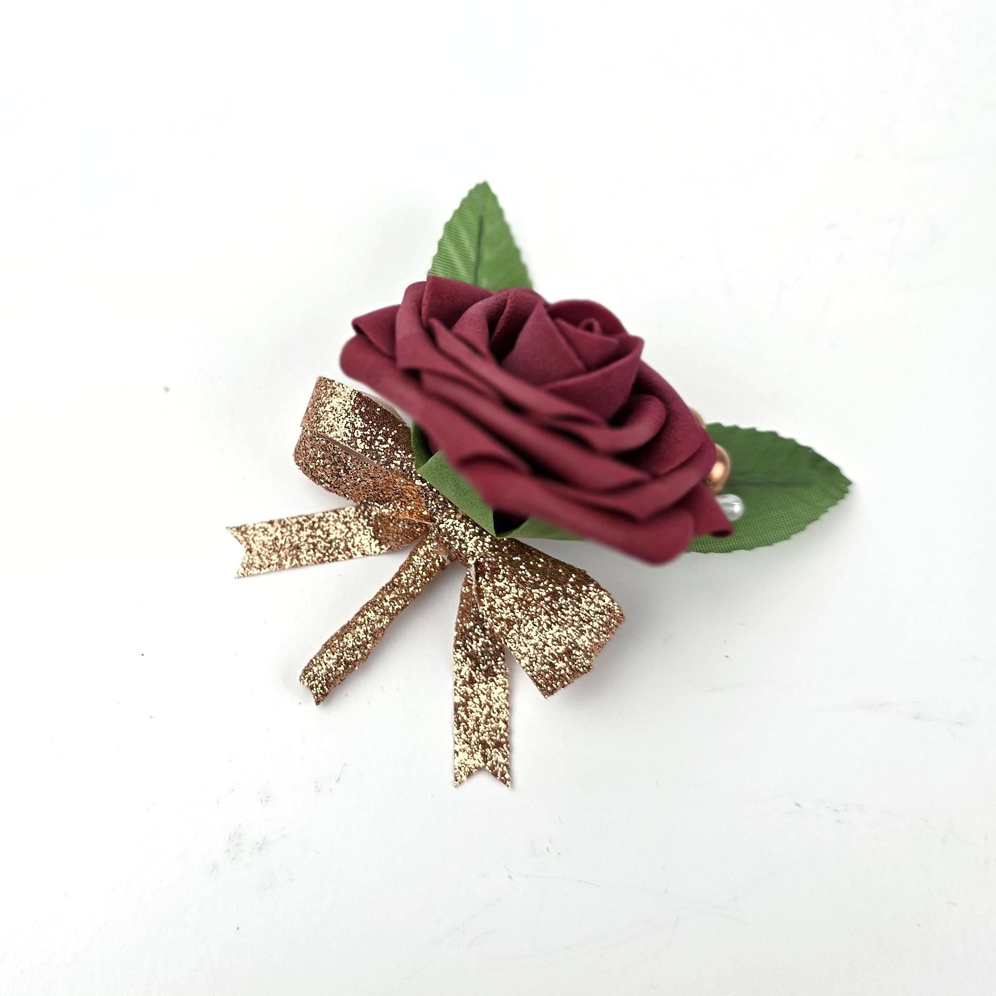 Pocket Boutonniere – Dusty Rose, Cream, and Burgundy Roses, Modern Wedding Flowers, Keepsake Groom Boutonniere and Matching Corsage Options