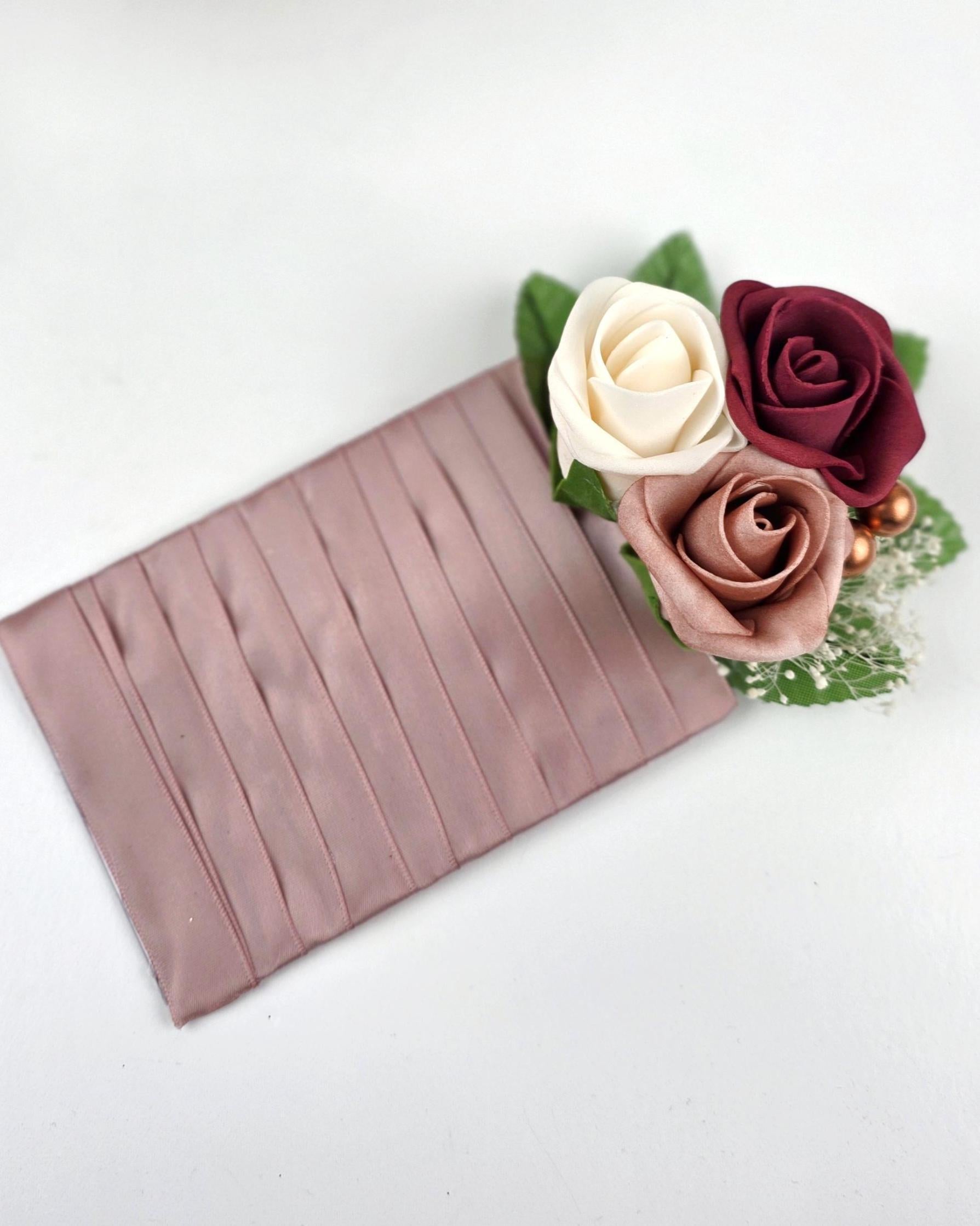 Pocket Boutonniere – Dusty Rose, Cream, and Burgundy Roses, Modern Wedding Flowers, Keepsake Groom Boutonniere and Matching Corsage Options