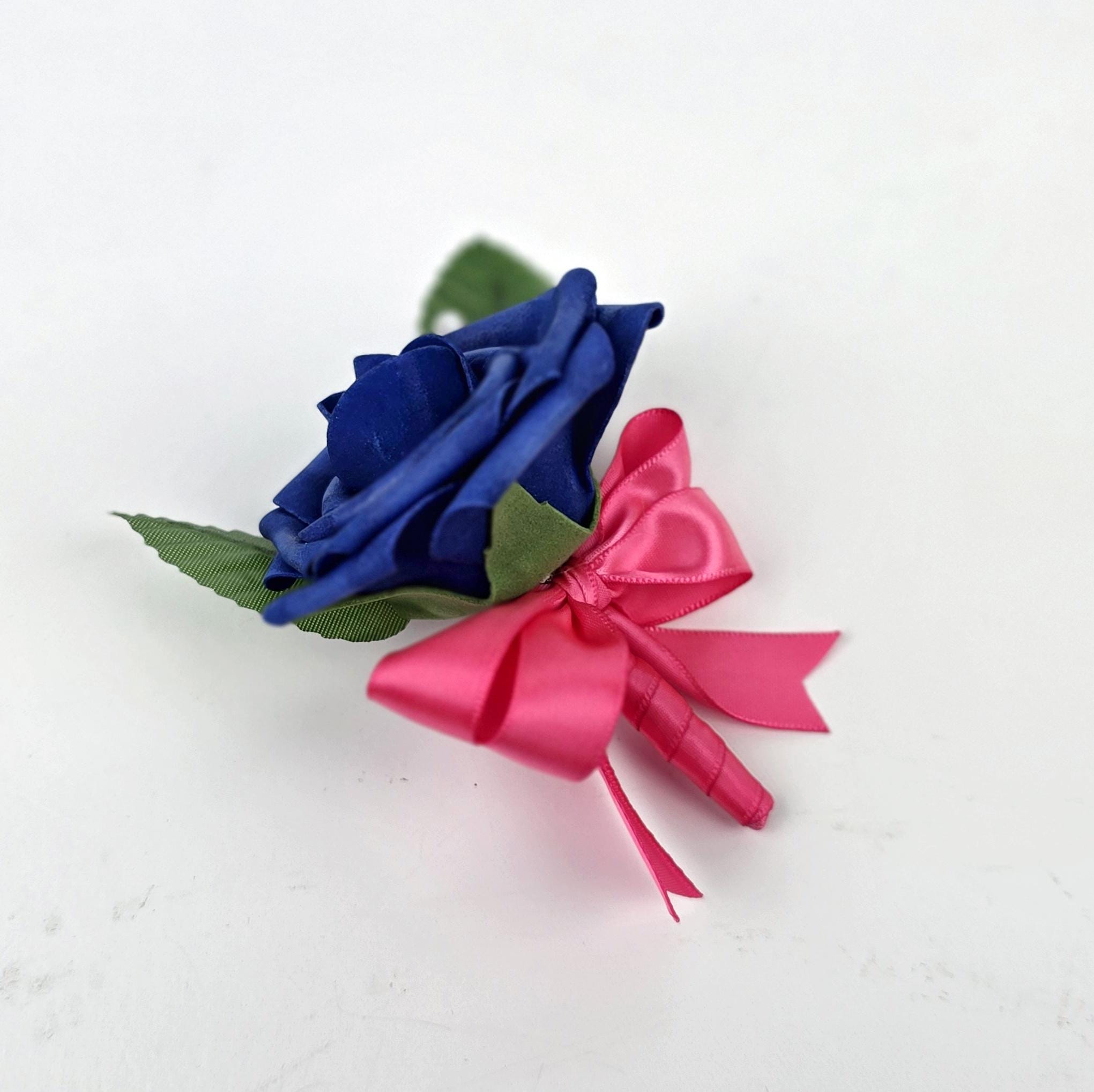 Royal blue and Hot Pink  Boutonniere or Corsage – Real Touch Roses