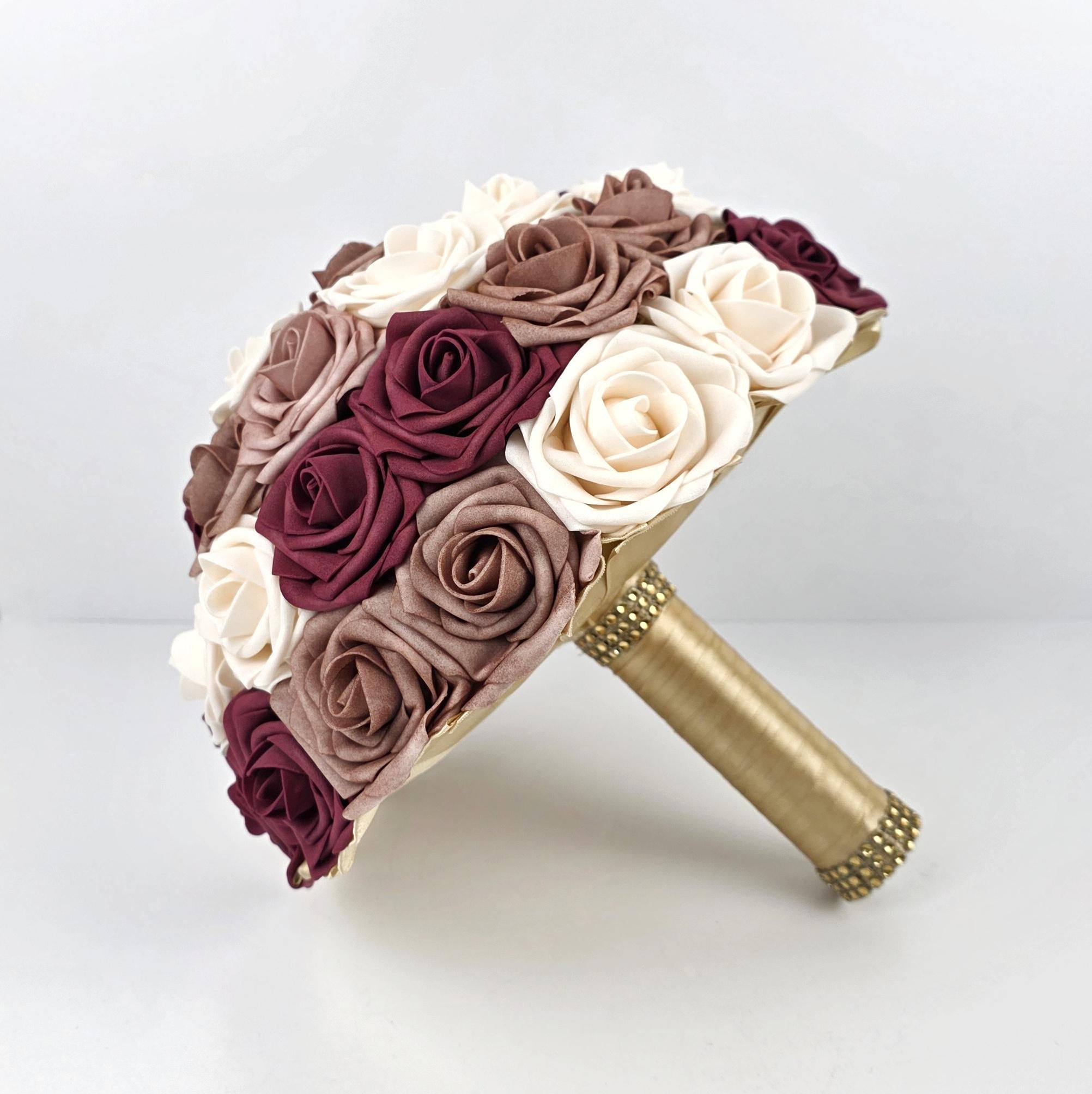 Burgundy, Dusty Rose, & Cream Wedding Bouquet Made With Real Touch Roses, Bridal Bouquet, Bridesmaid Bouquet/ Matching Boutonniere/Corsages