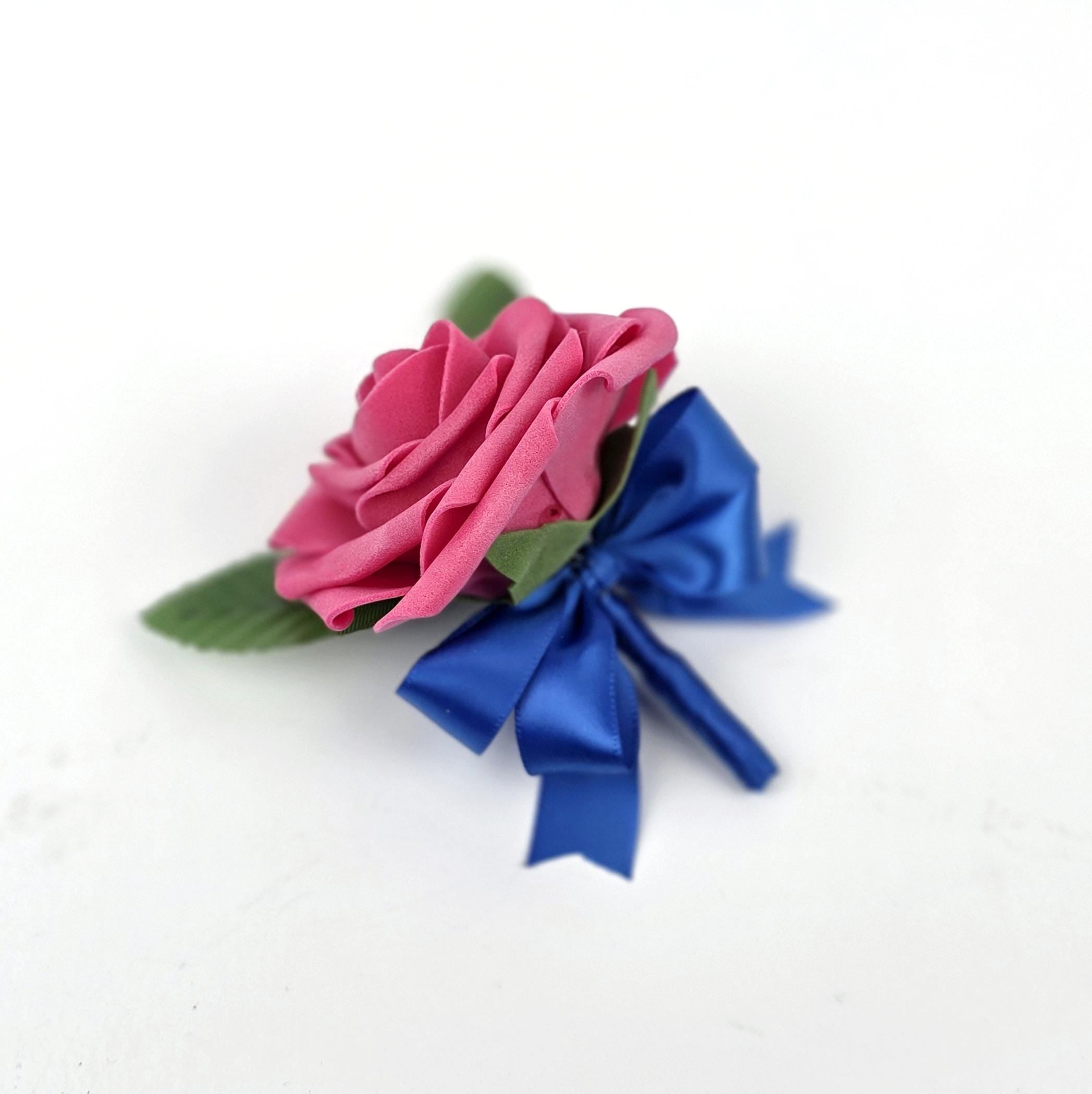 Hot Pink and Royal Blue Wedding Bouquet –Modern Bridal, Quinceañera & Prom, Matching Boutonniere and Corsage