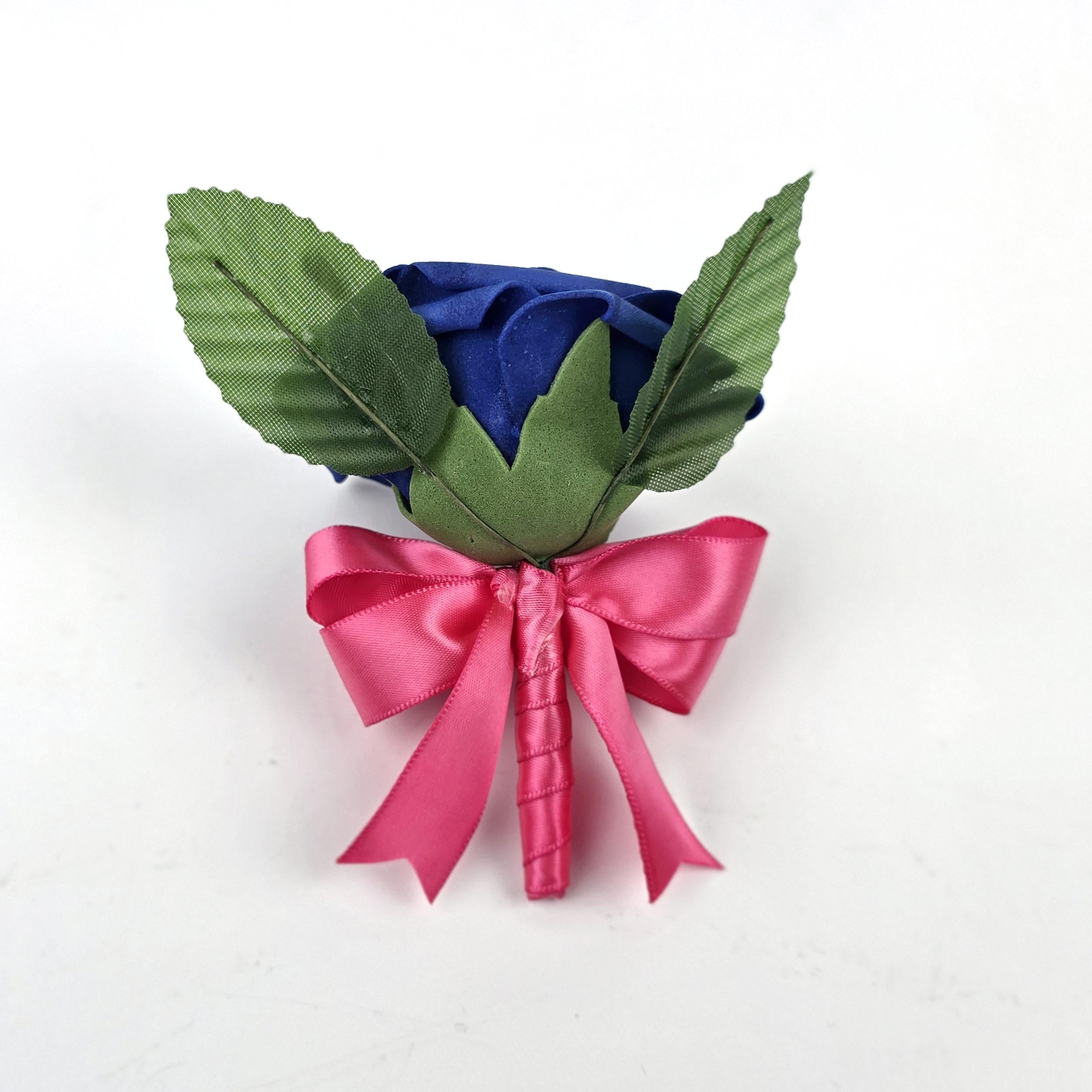 Royal blue and Hot Pink Boutonniere or Corsage – Real Touch Roses