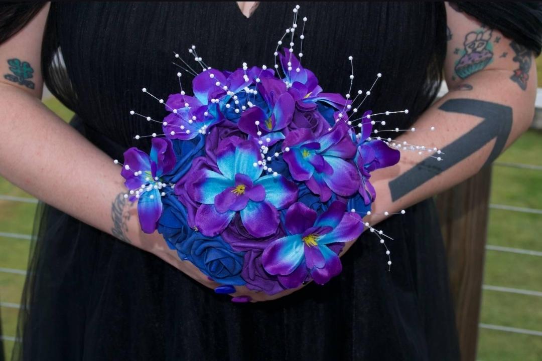 Royal blue and Purple Galaxy Orchids Wedding Bouquet, Bridal Bouquet, Bridesmaid Bouquet and Matching Boutonniere & Corsages Available
