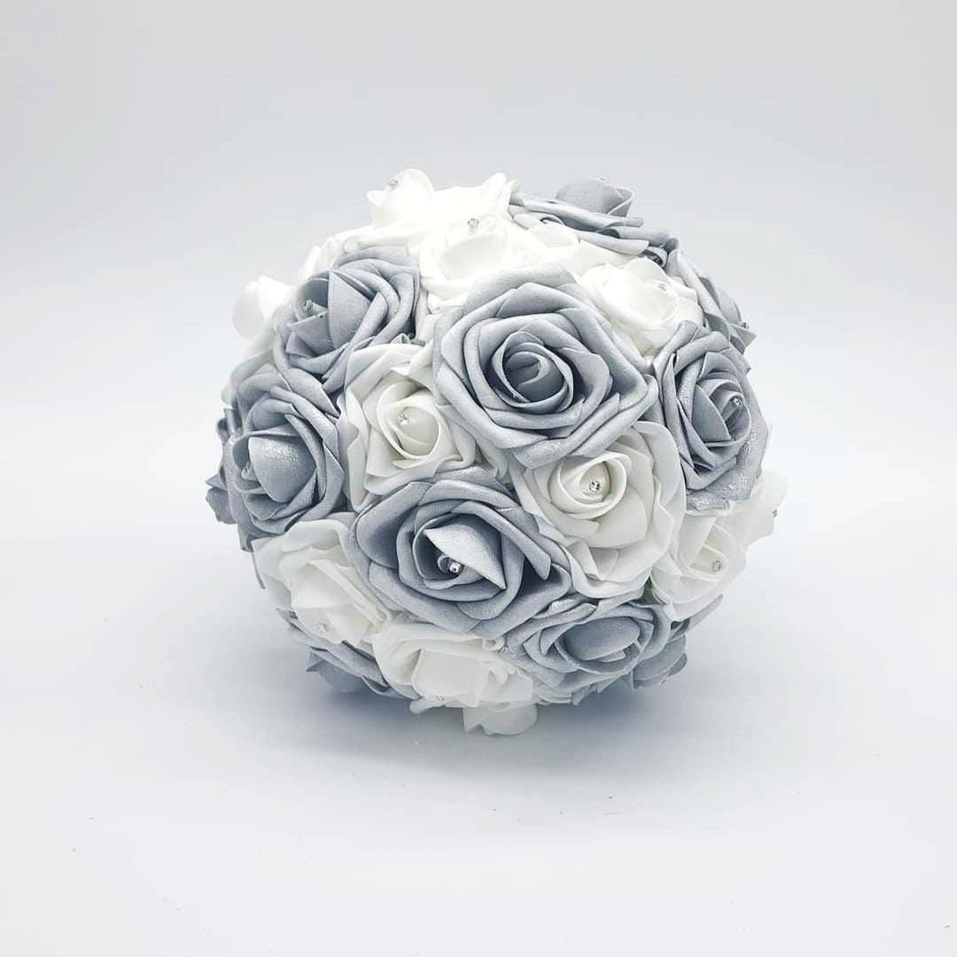Silver and white bridal bouquet