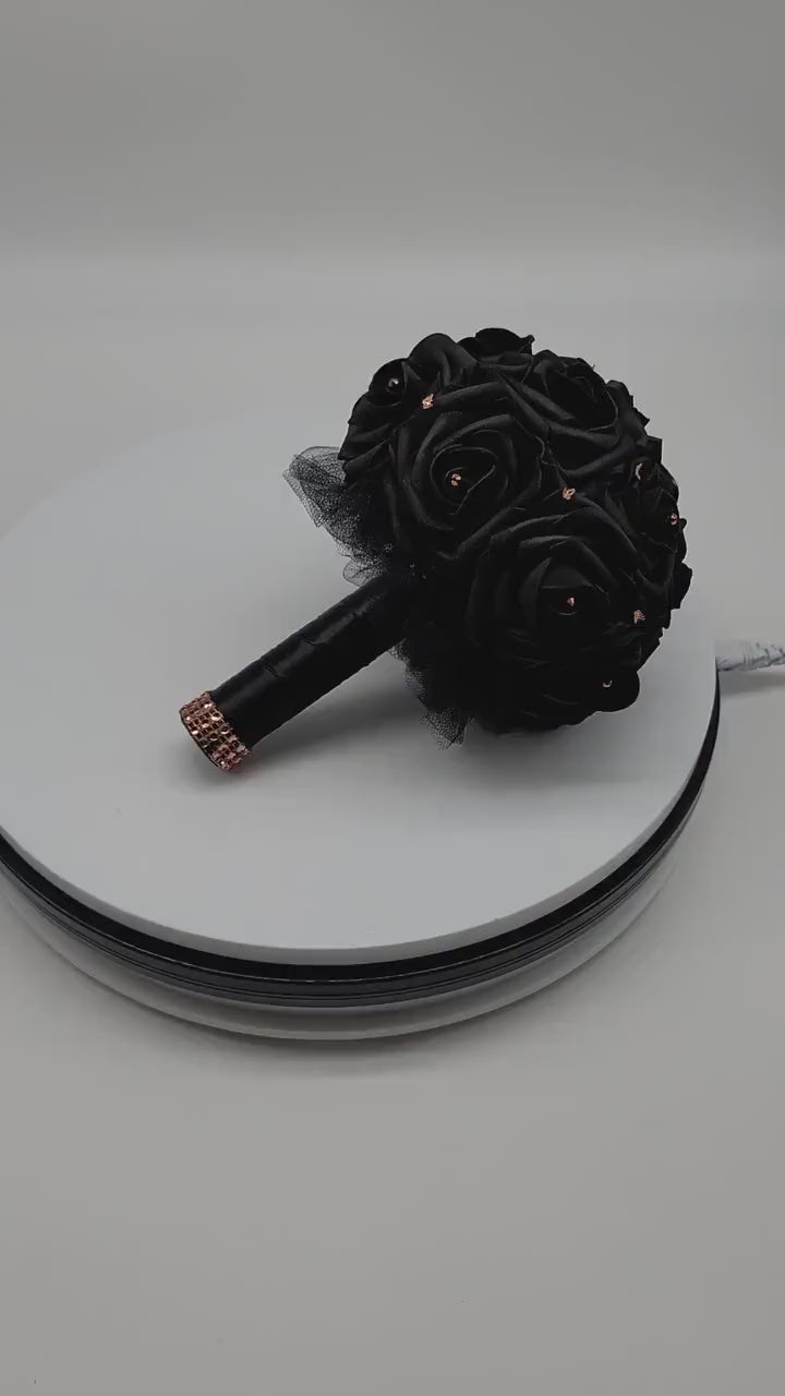 Black And Rose Gold Butterfly Bouquet, Rose Gold Bouquet, Bridesmaid Bouquet,Toss Bouquet, Corsages, Boutonnieres,27 Colors Available