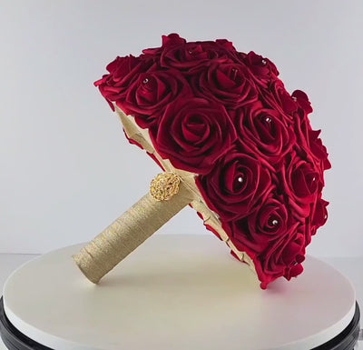 Red and Gold Wedding Bouquet | Bridal, Bridesmaid and Toss Bouquet | Matching Boutonniere & Corsage