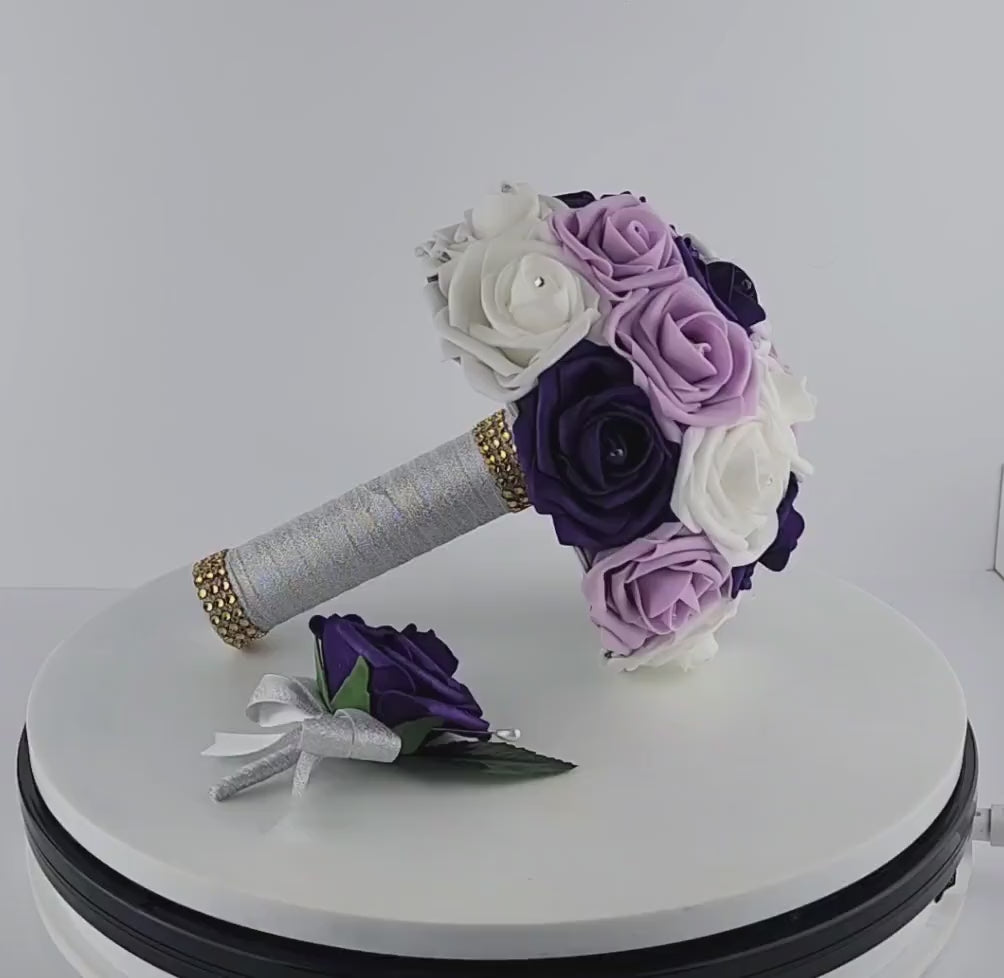 Lilac, Purple, and White Wedding Bouquet, Bridal Bouquet, Bridesmaid Bouquet With Matching Boutonnieres And Corsages Available