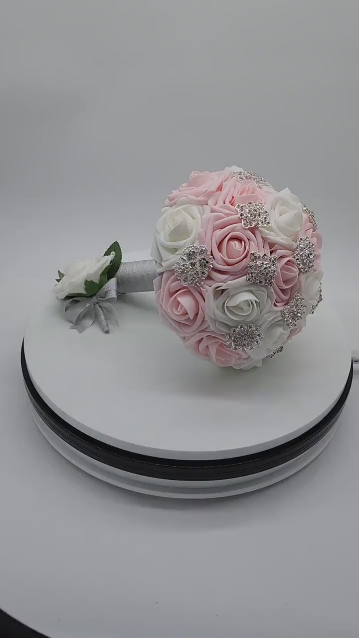 Blush and White Brooch Bouquet, Bridesmaid Bouquet, Available in 27 colors,Matching Boutonnieres And Corsages available