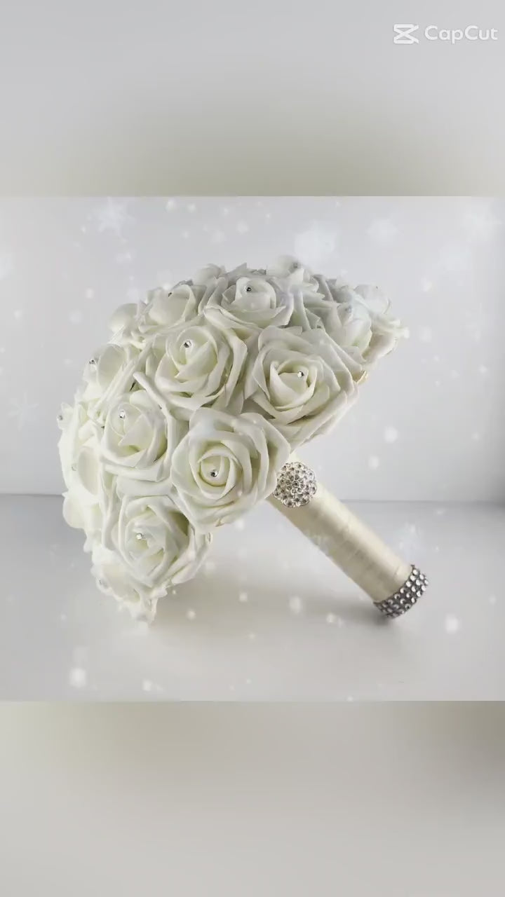 Ivory Bridal Bouquet Made With Real Touch Roses