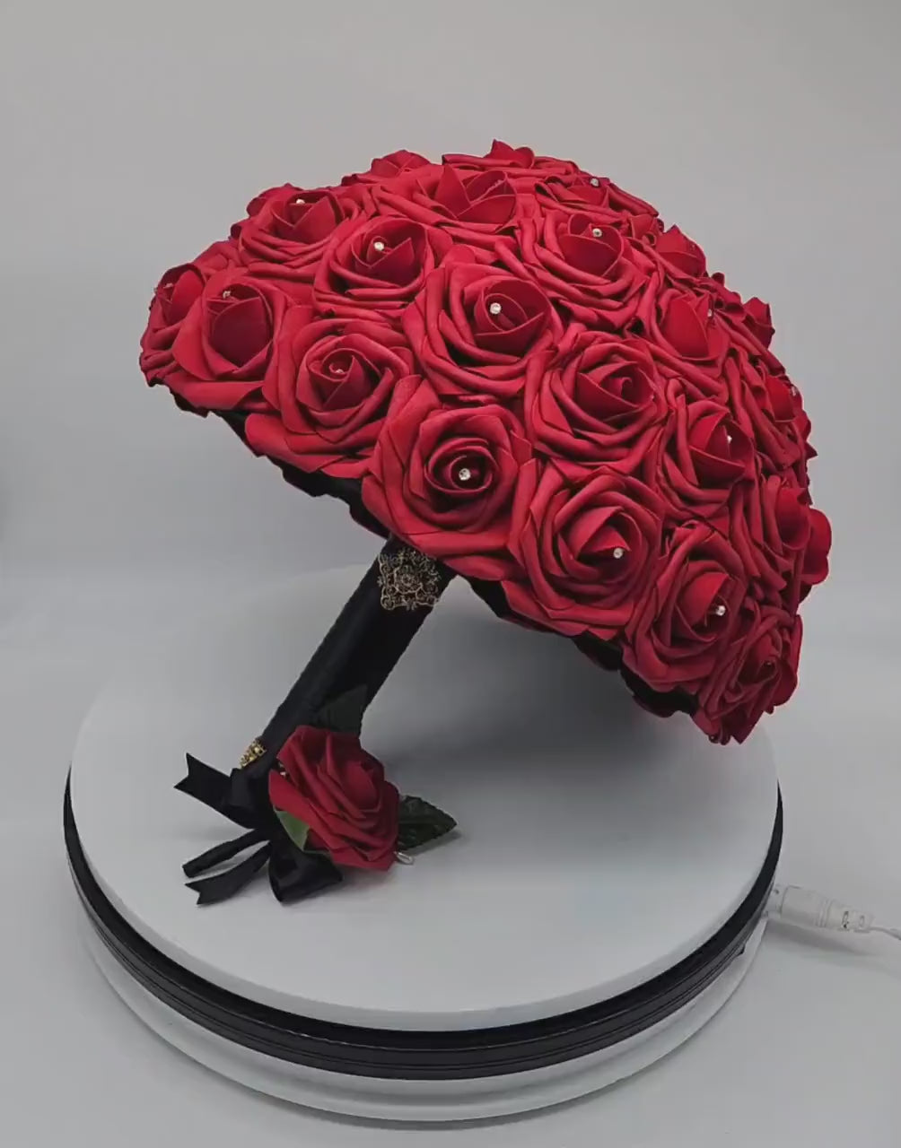 Red And Black Wedding Bouquet, Bridal Bouquet, Bridesmaid Bouquet and Matching Boutonniere and Corsages Available