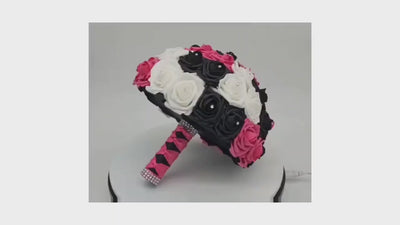 Hot Pink, Black, and White Wedding Bouquet-Modern Glam Bridal-Quinceañera & Prom-Custom Colors-Matching Boutonnieres/Corsages