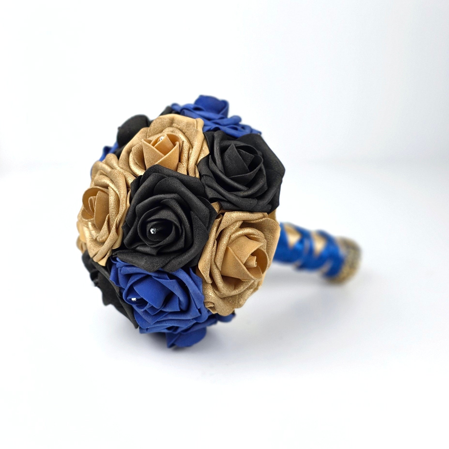 Royal Blue, Black, & Gold 6" Toss Bouquet
Bold. Regal